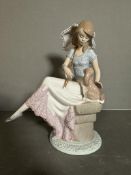 A boxed Lladro figure of a lady with her dog and a parasol Condition Report Parasol has come away