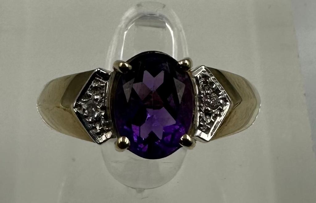 A 9ct gold amethyst and diamond ring, approximate size M1/2 - Image 3 of 4