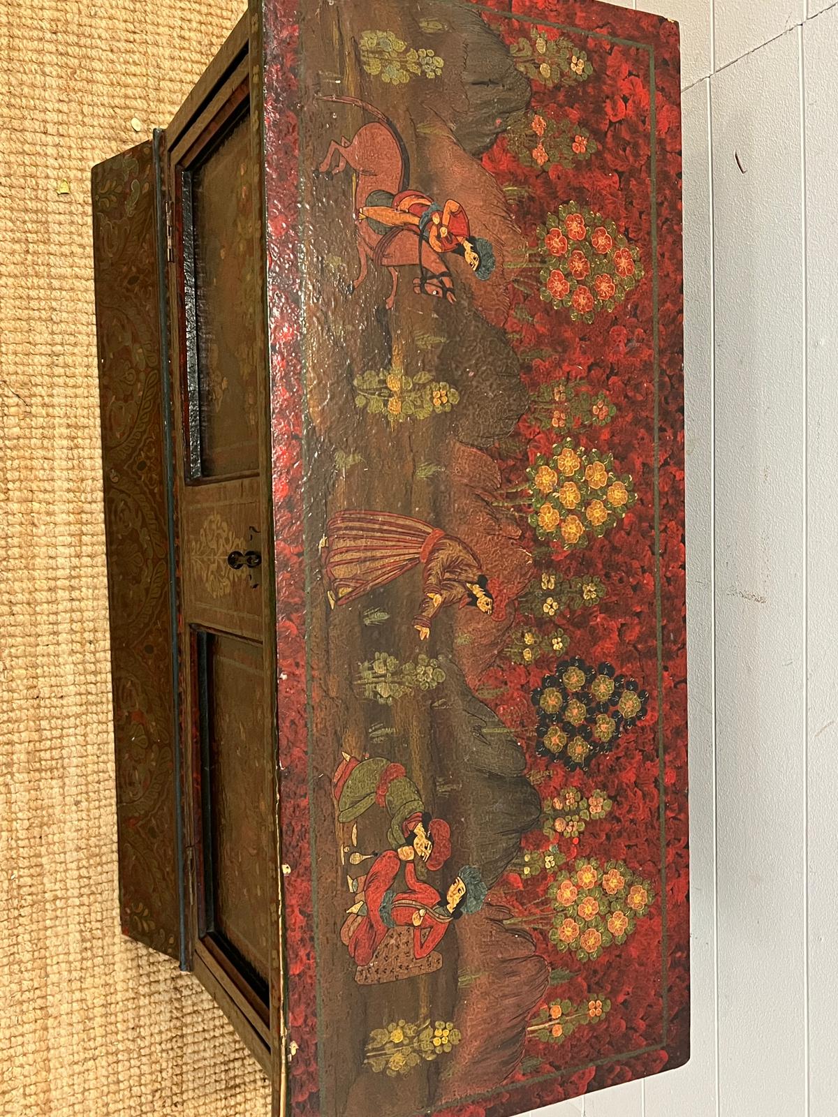 A folk painted chest open to front (H60cm W98cm D41cm) - Image 3 of 5