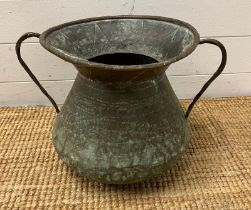 A hammered copper two handled pot (H62cm Dia 32cm)