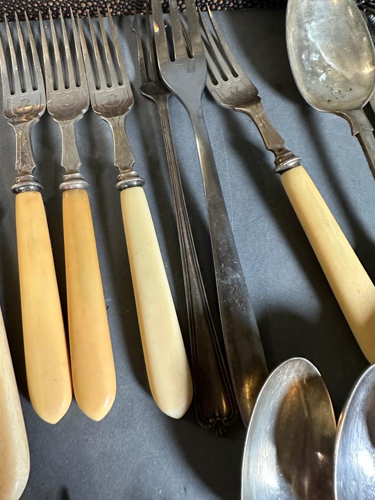 A selection of silver plated cutlery to include knives, forks and a case set of fish knives and - Image 3 of 10