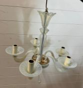 A glass chandelier with five arm opaline glass possibly Murano