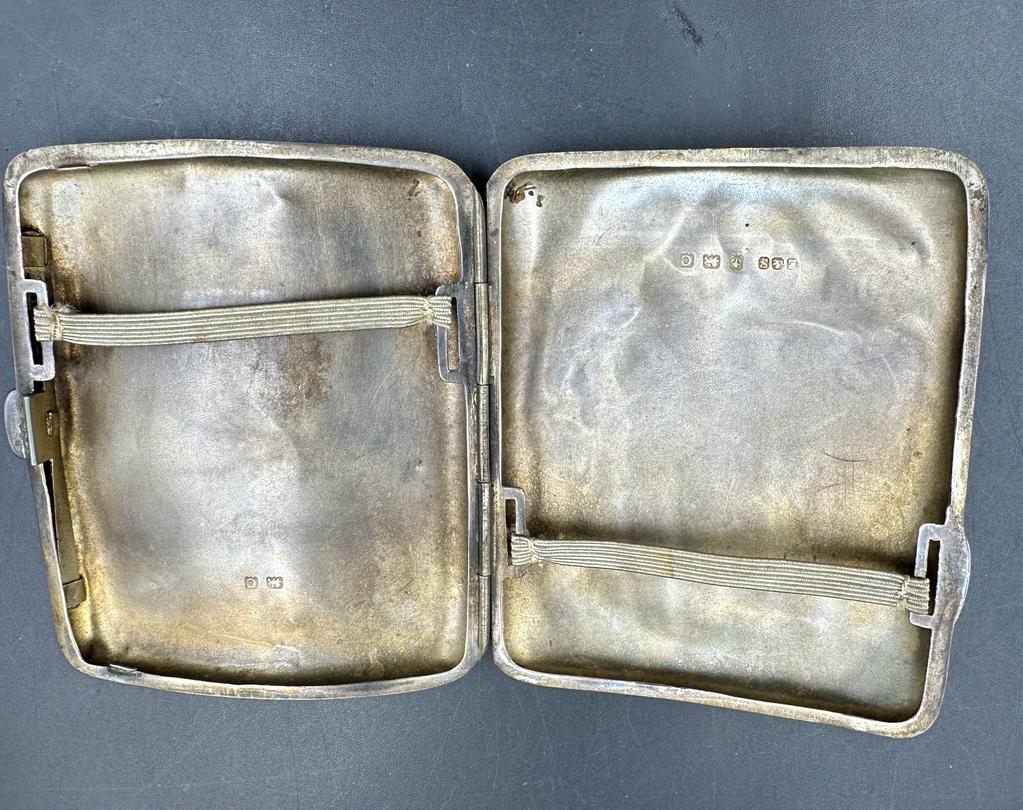 A silver, engraved cigarette case, hallmarked for Birmingham 1927, makers mark E & S. - Image 3 of 3