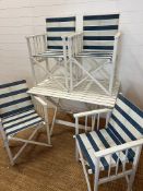 A French style garden set comprising of folding directors chairs with blue and white strips along