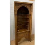 A pine recess barrel back corner cabinet with hand painted dome (H223cm W96cm D52cm)