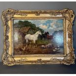 A 19th Century English school oil on canvas of a farm yard scene 35cm x 25cm