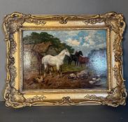 A 19th Century English school oil on canvas of a farm yard scene 35cm x 25cm