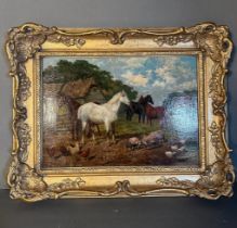 A 19th Century English school oil on canvas of a farm yard scene 35cm x 25cm