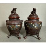 Two bronze cloisonne incense burners with Foo dog tops