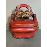 A Chinese red lacquered wedding or food basket