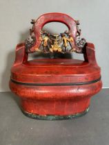 A Chinese red lacquered wedding or food basket