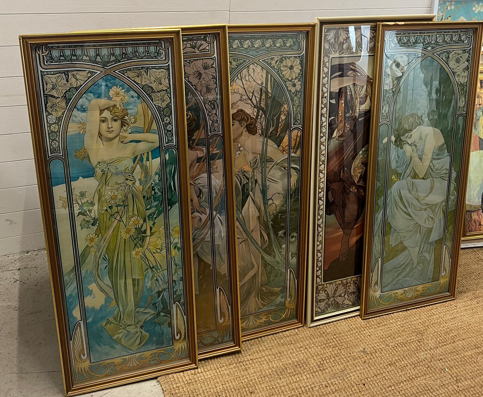 Six prints after Alphonse Mucha "The Seasons" 47cm x 122cm