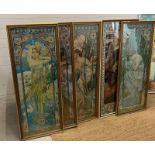 Six prints after Alphonse Mucha "The Seasons" 47cm x 122cm