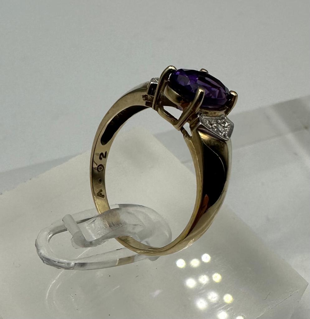 A 9ct gold amethyst and diamond ring, approximate size M1/2 - Image 2 of 4