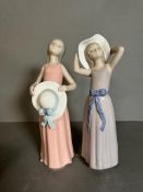 Two Lladro figures of young ladies with hats Condition Report good condition