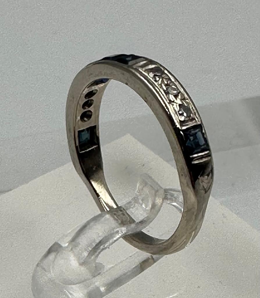 A diamond and sapphire, half eternity style ring set in 18ct white gold, approximate size M - Image 3 of 4