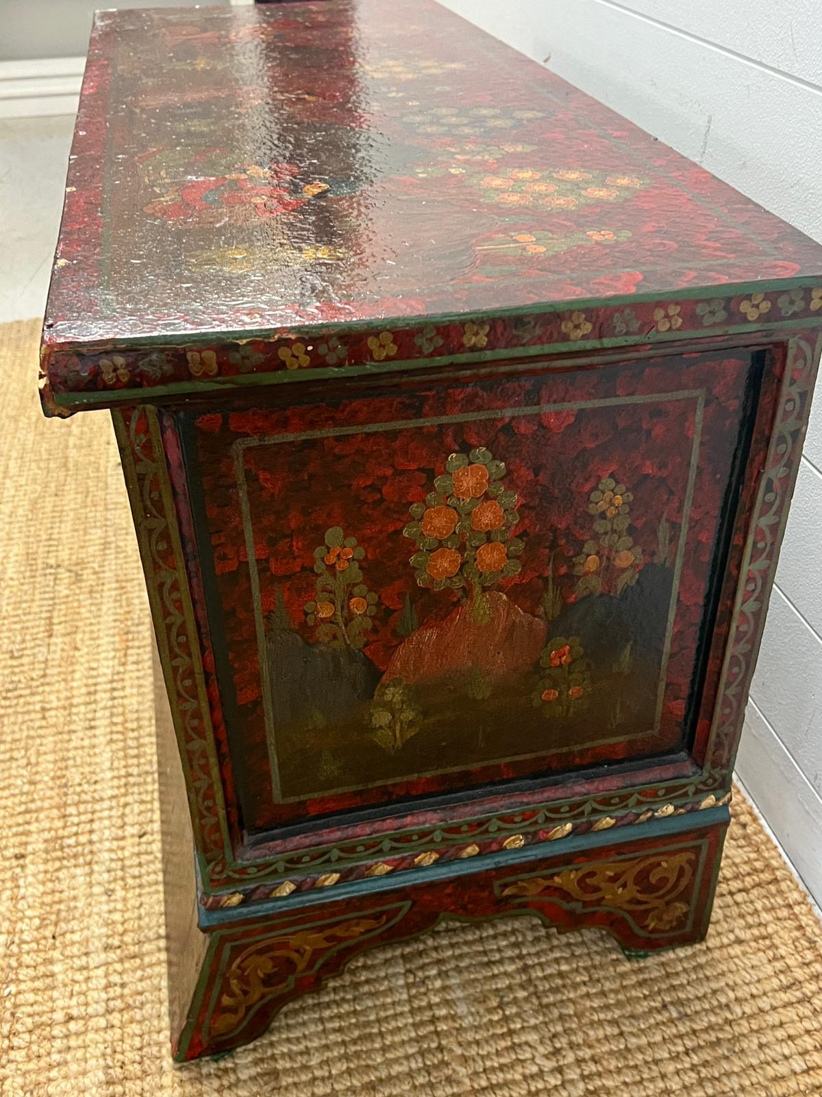 A folk painted chest open to front (H60cm W98cm D41cm) - Image 4 of 5