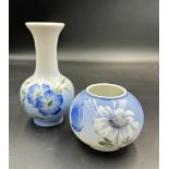 Two pieces of Royal Copenhagen porcelain, a single stem vase and small vase. Tallest 12cm