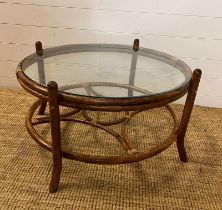 A rattan Mid Century coffee table (H76cm Dia77cm)