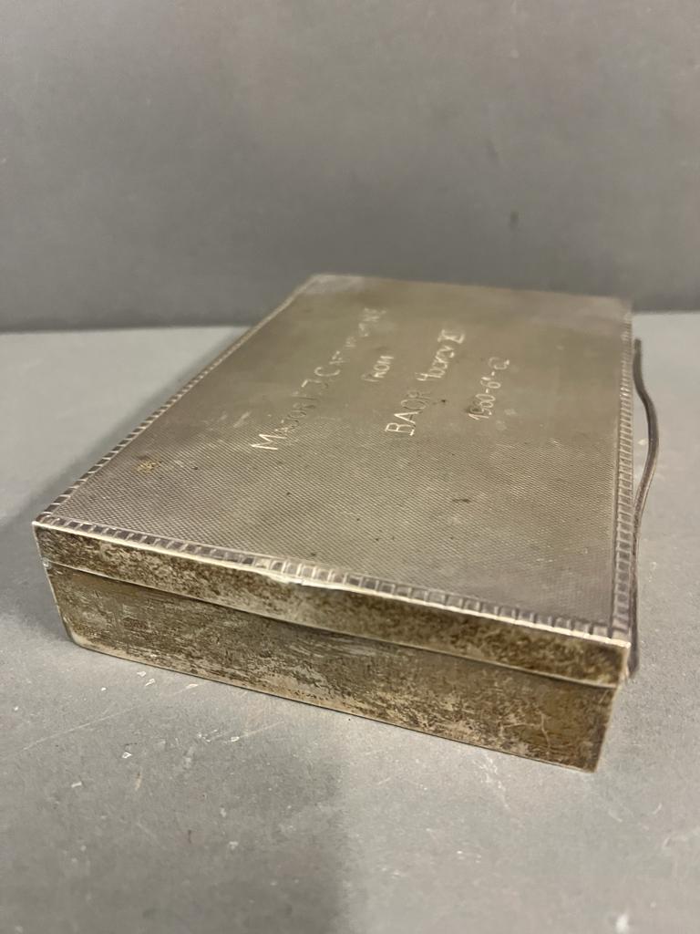A sterling silver cigarette case awarded to Major F.J Cartwright, Royal Engineers in 1962 17cm x - Image 6 of 6