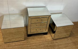 A pair of mirrored cube side tables and small mirrored set of drawers Please note the handle are