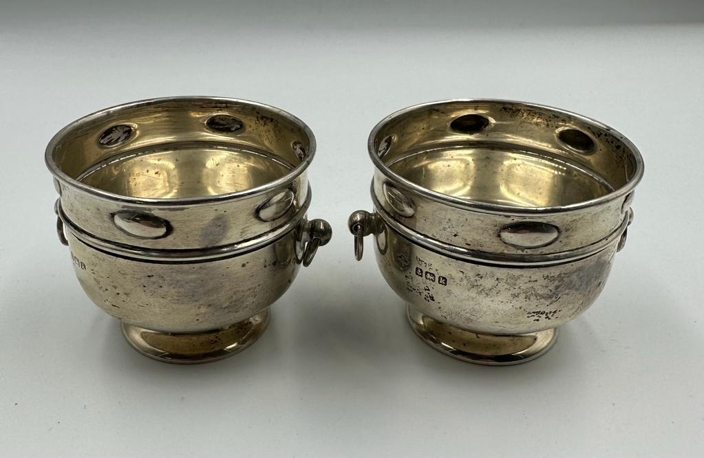 A Pair of Art Nouveau salts by William Hutton & Sons Ltd, hallmarked for Birmingham 1909 and