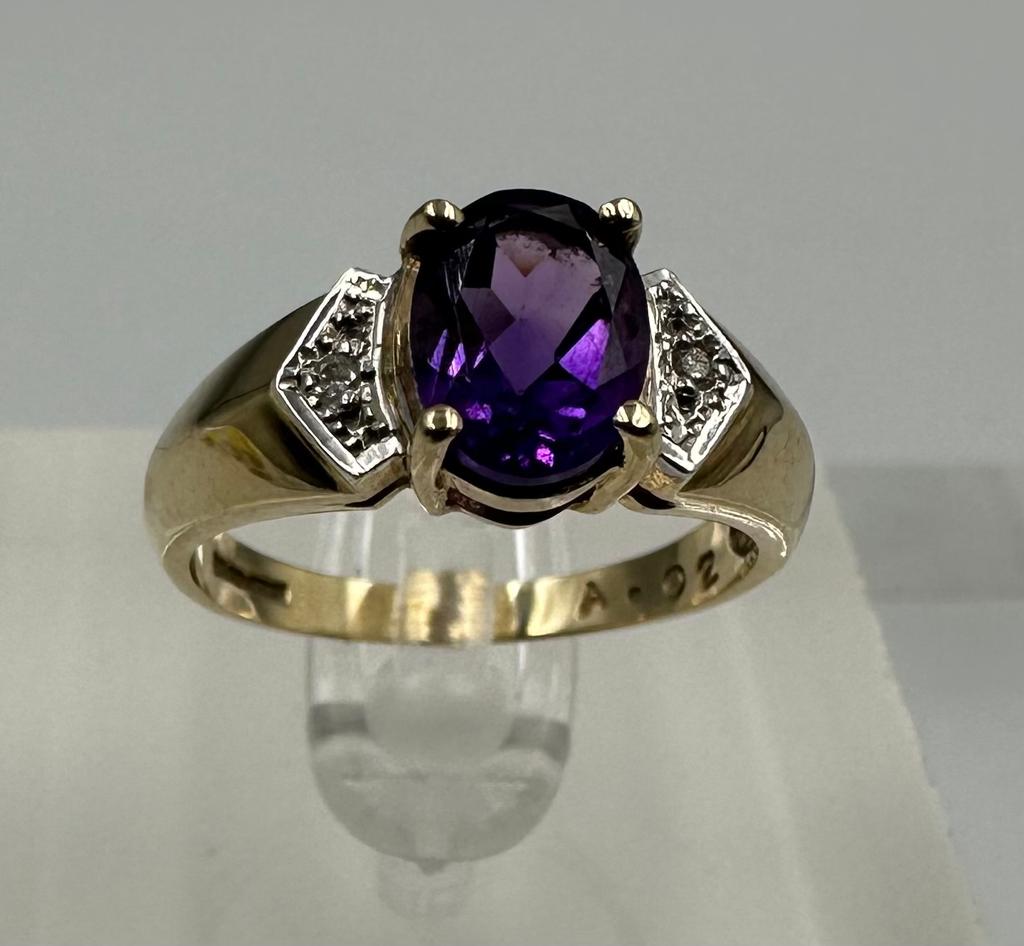 A 9ct gold amethyst and diamond ring, approximate size M1/2 - Image 4 of 4