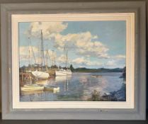 An oil on canvas of a harbour scene, Clive Kidder signed lower right 59cm x 45cm