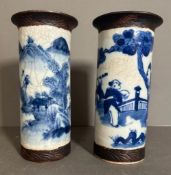 Two Chinese blue and white crackle glaze vases