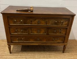 A Louis style commode with three drawers between fluted uprights (H84cm W114cm D47cm) Condition