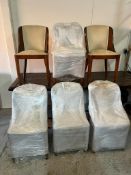 Six Art Deco style dining chairs with walnut frame and four suede upholstery