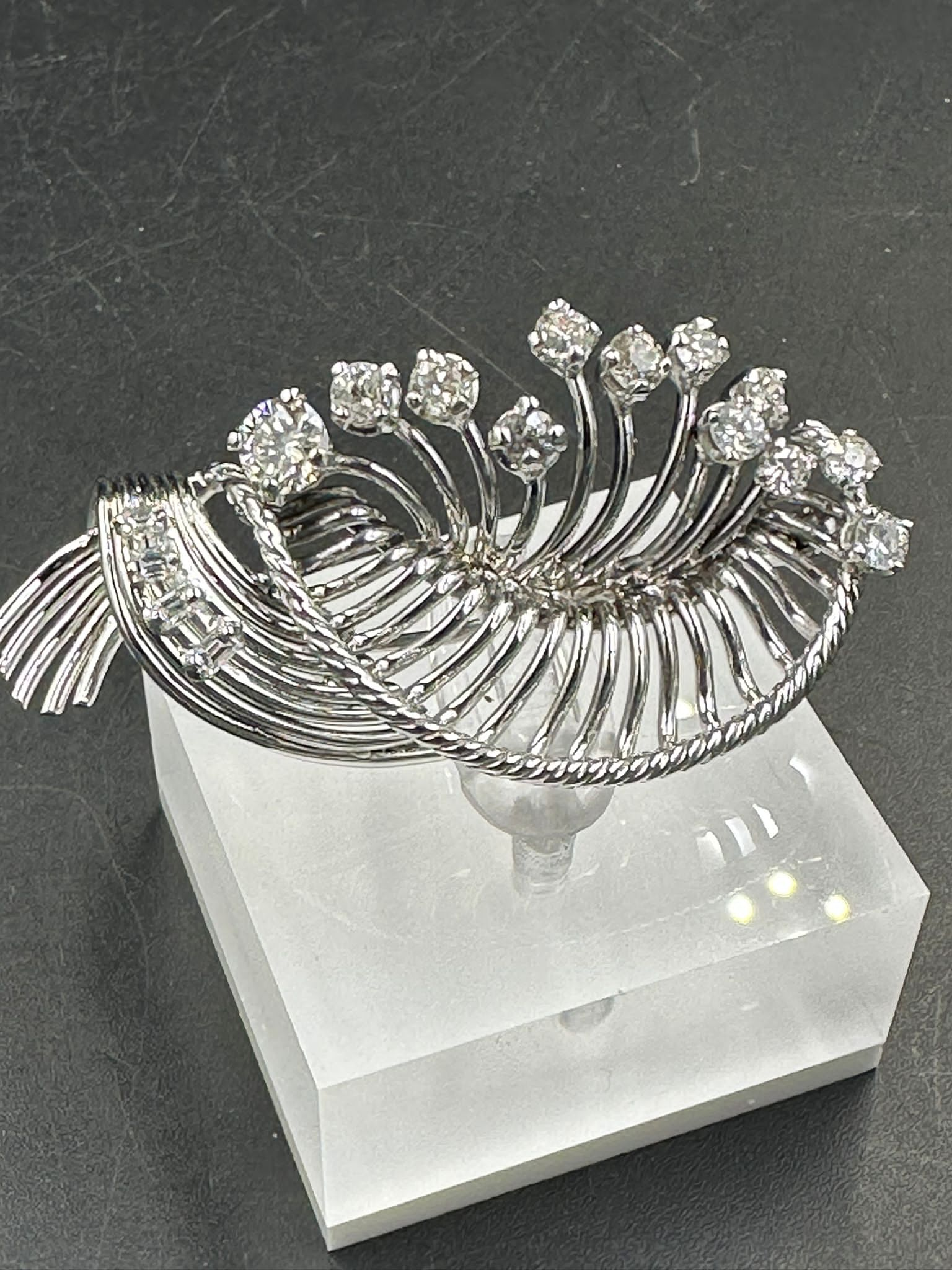 A white gold diamond spray brooch with a beautiful array of quality diamonds.