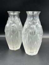 A pair of Lalique tulip vases 18cm H, boxed with certificates