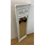 A white painted mirror with floral detail to top (57cm x 170cm)