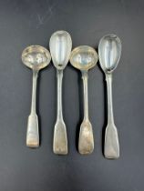 Four assorted Georgian mustard or salt spoons, various makers and hallmarks.