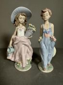 Two boxed Lladro figures of a girl with flowers and a watering can and a girl in dungarees Condition
