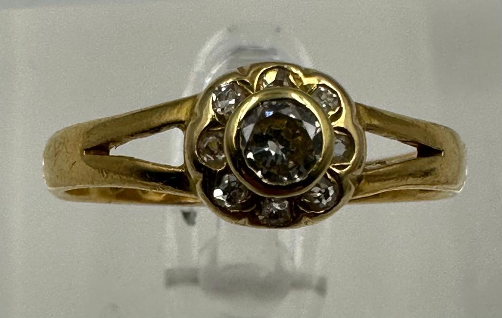 A 22ct gold Victorian ring with central diamond, approximate total weight 2.6g, size P - Image 2 of 4