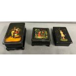 Three lacquered boxes with courting couples to front