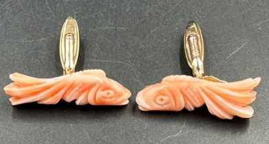 A Pair of 9ct gold Gents cuff links, marked 375, and coral fish.