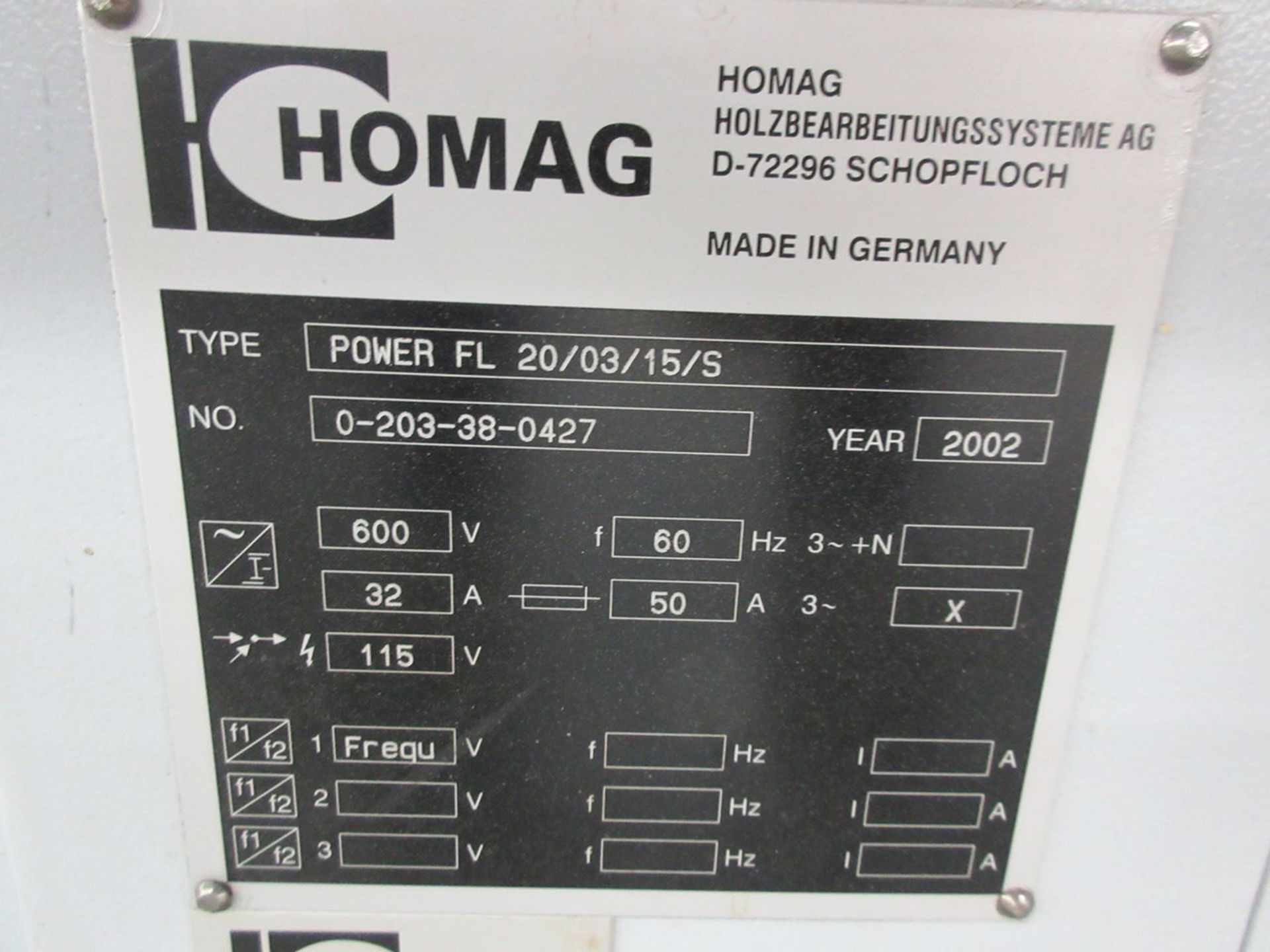 Homag Power FL-20/03/15/S Panel Splitter, S/N: 0-203-38-0427 (2002); 60 in. width, 5.5 Kw Drive, - Image 8 of 20