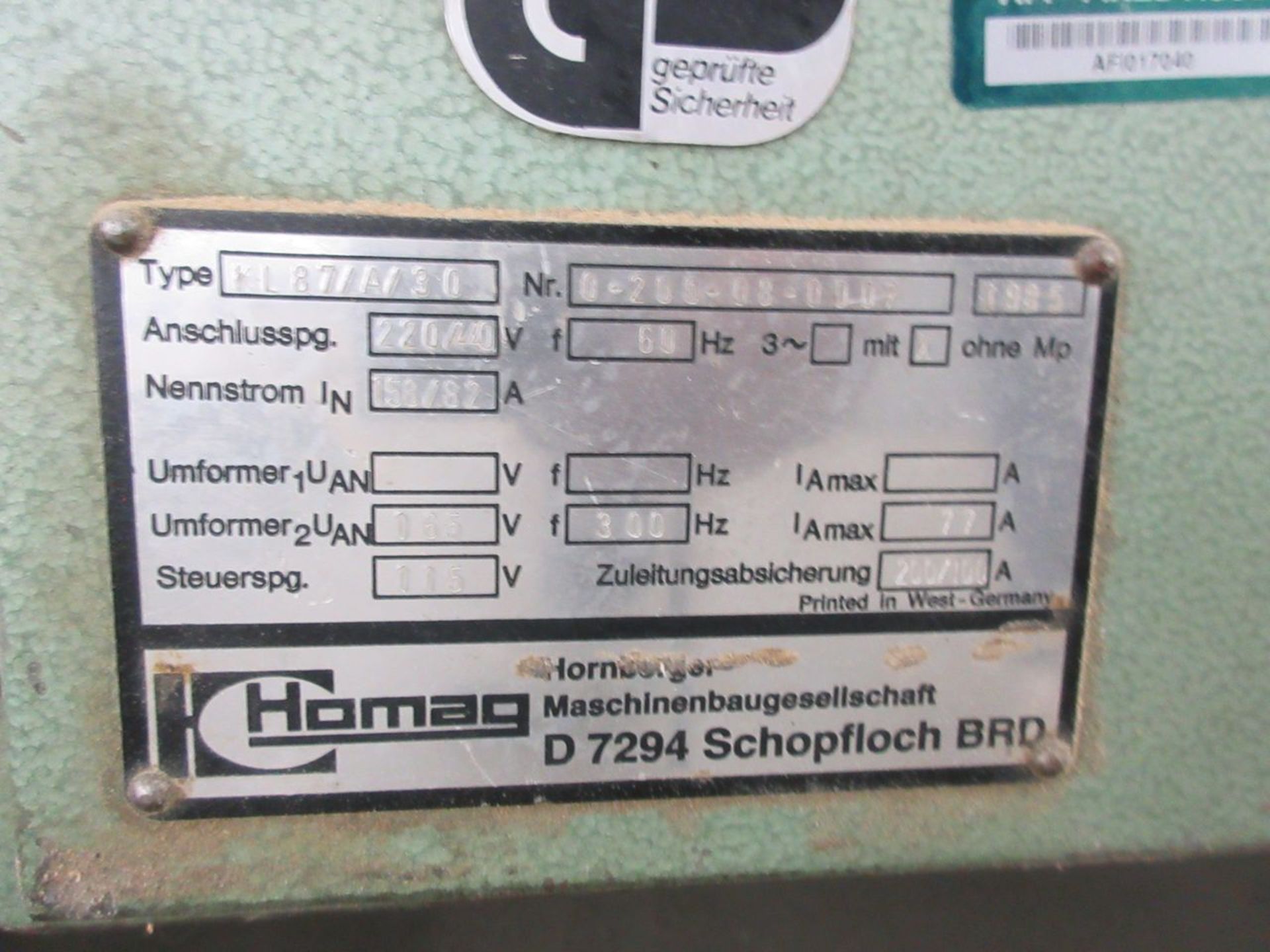 Homag Type KL87/A/30 Double End Edge Bander, S/N: 0-200-08-0007 (1985); with Coil Feed Reel, Glue - Image 17 of 17