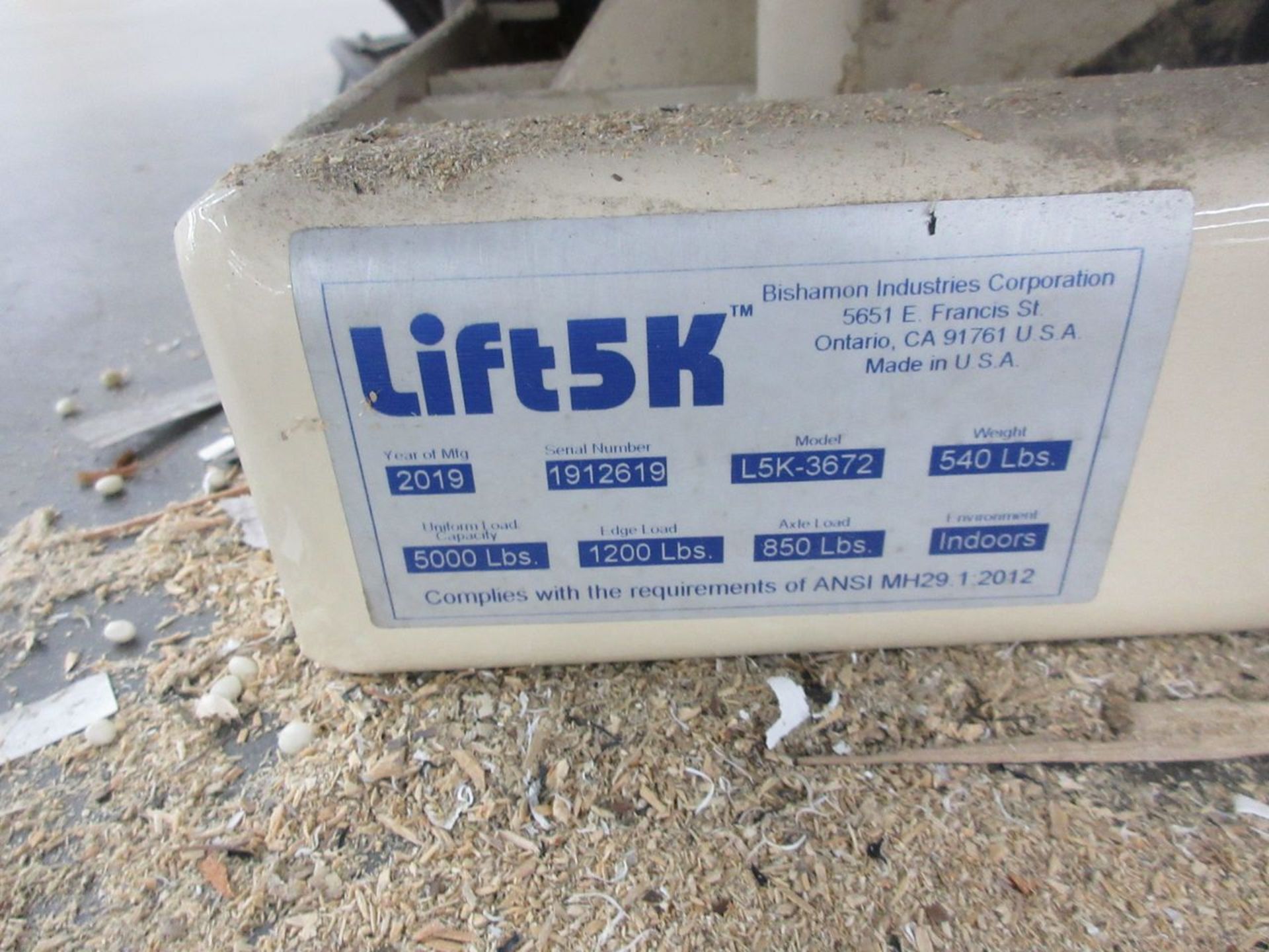 Bishamon 5,000 lb. Cap. Model L5K-3672 Optimus Lift5K Electric Scissors Lift, S/N: 1912619 (2019); - Image 3 of 3