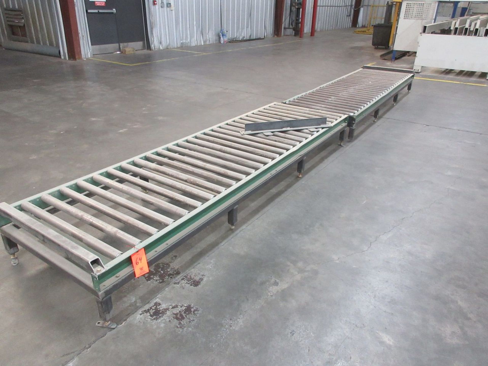 Lot - (2) Sections 10 ft. long x 32 in. wide (appox.) Roller Conveyor