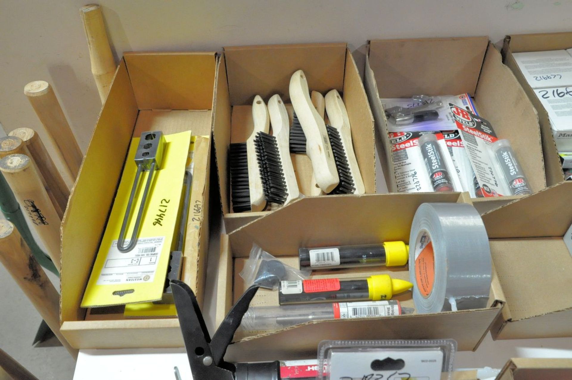 Lot - Tape Measures, Levels, Wire Brushes, Batteries, Flashlights, Saw Blades, etc. on (1) Desk Top, - Image 2 of 6