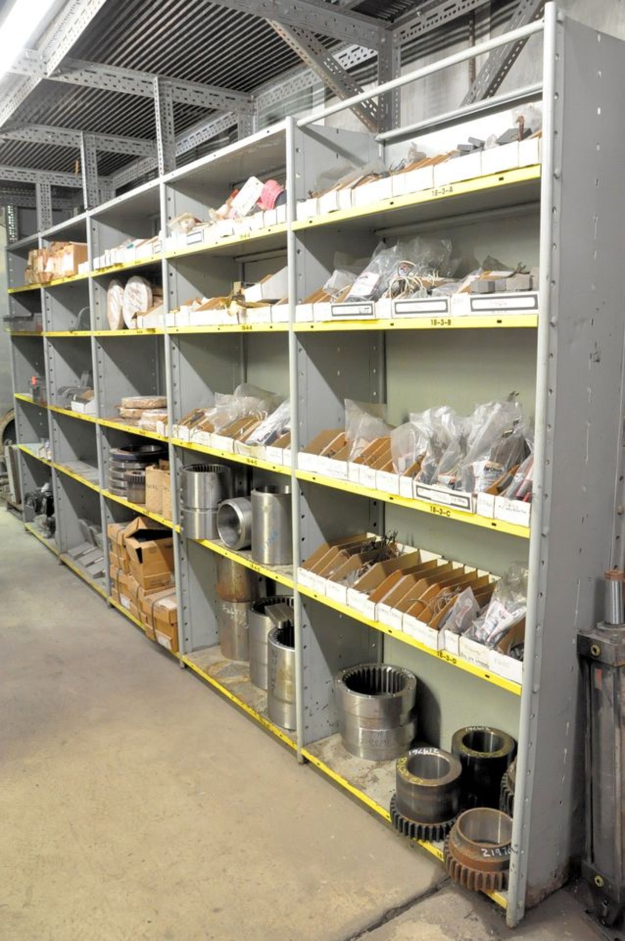 Lot - Various Machine Parts in (6) Sections and on (2) Pallets Along (1) Wall, (Storeroom)