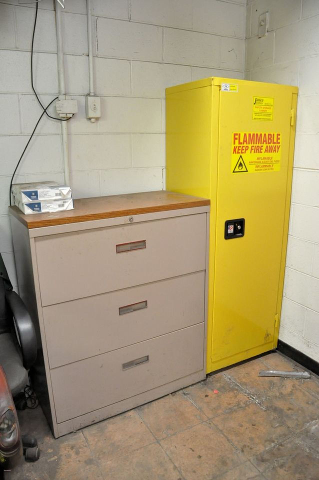 Lot - Chairs, Refrigerator, (2) Desks, Stainless Counter, File Cabinet, and Safety Cabinet in (1) - Image 7 of 7