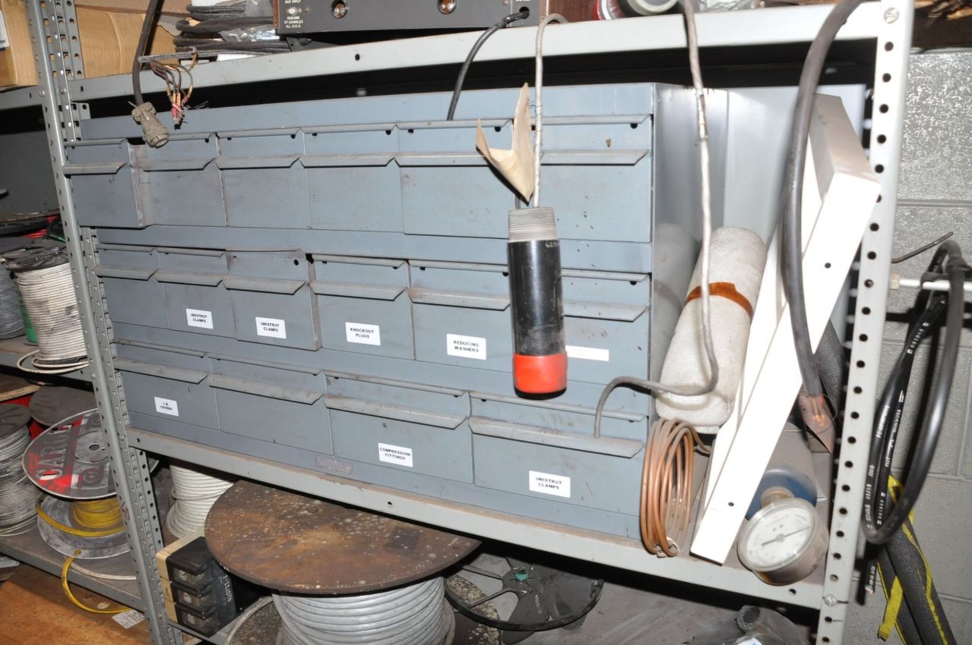Lot - Electrical Work Boxes, Wire Spools, Various Electrical Components, Shelving, Harnesses and - Image 6 of 13
