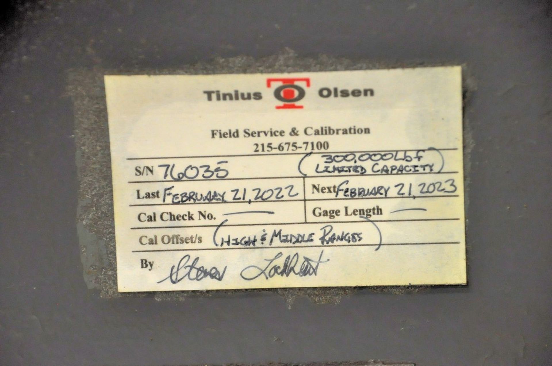 Tinius Olsen Rated at 300,000 lb. Tensile Tester, S/n 76035 - Image 7 of 7