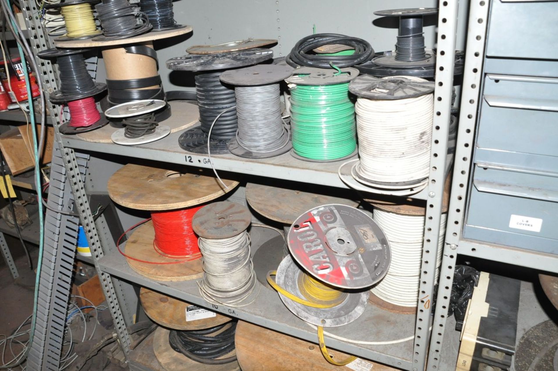 Lot - Electrical Work Boxes, Wire Spools, Various Electrical Components, Shelving, Harnesses and - Image 9 of 13