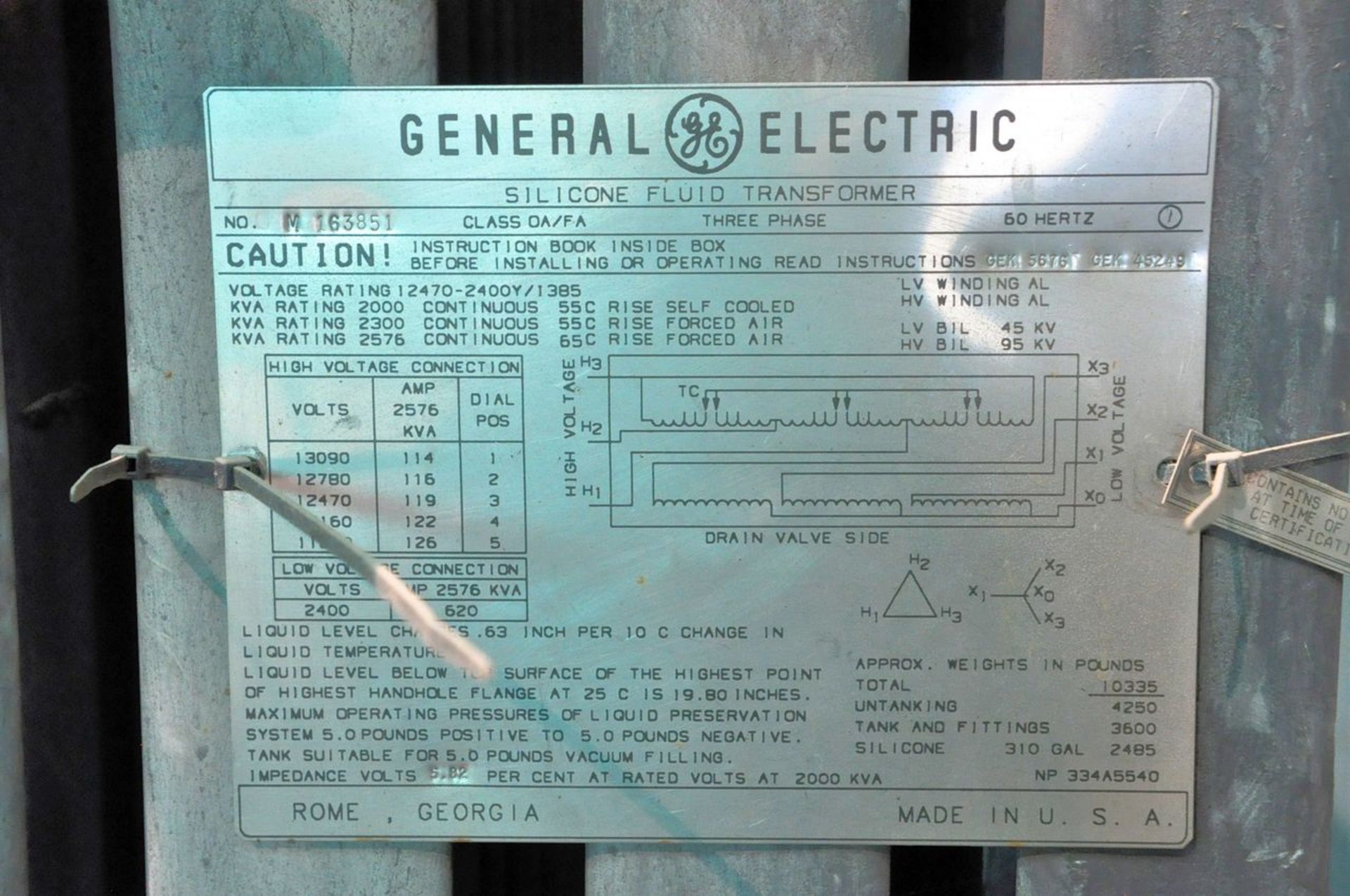 GE Model M 163851, Silicon Fluid Transformer, (Fork Lift Garage) - Image 3 of 3